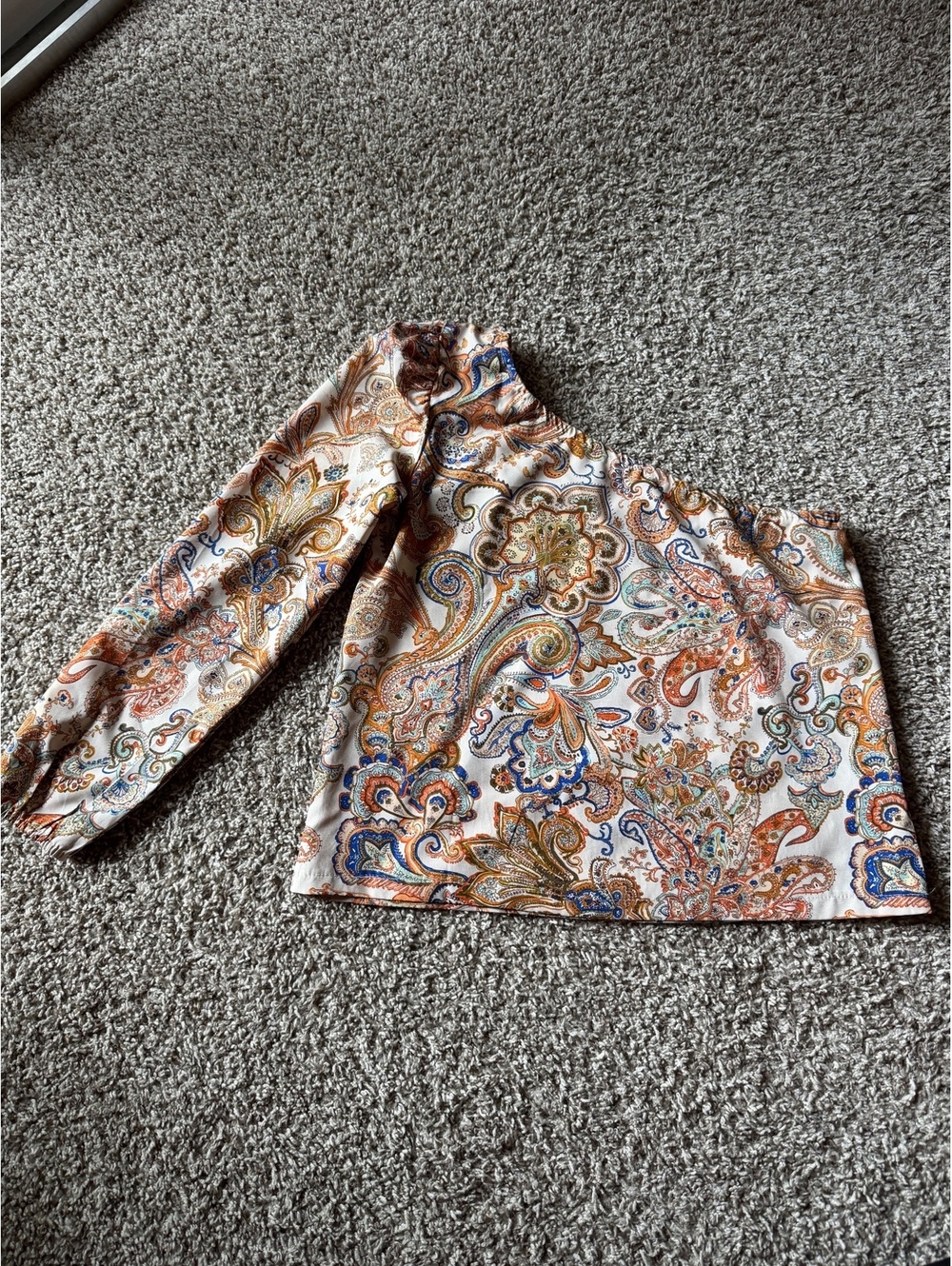 One-Shoulder Paisley Print Top, Size M
